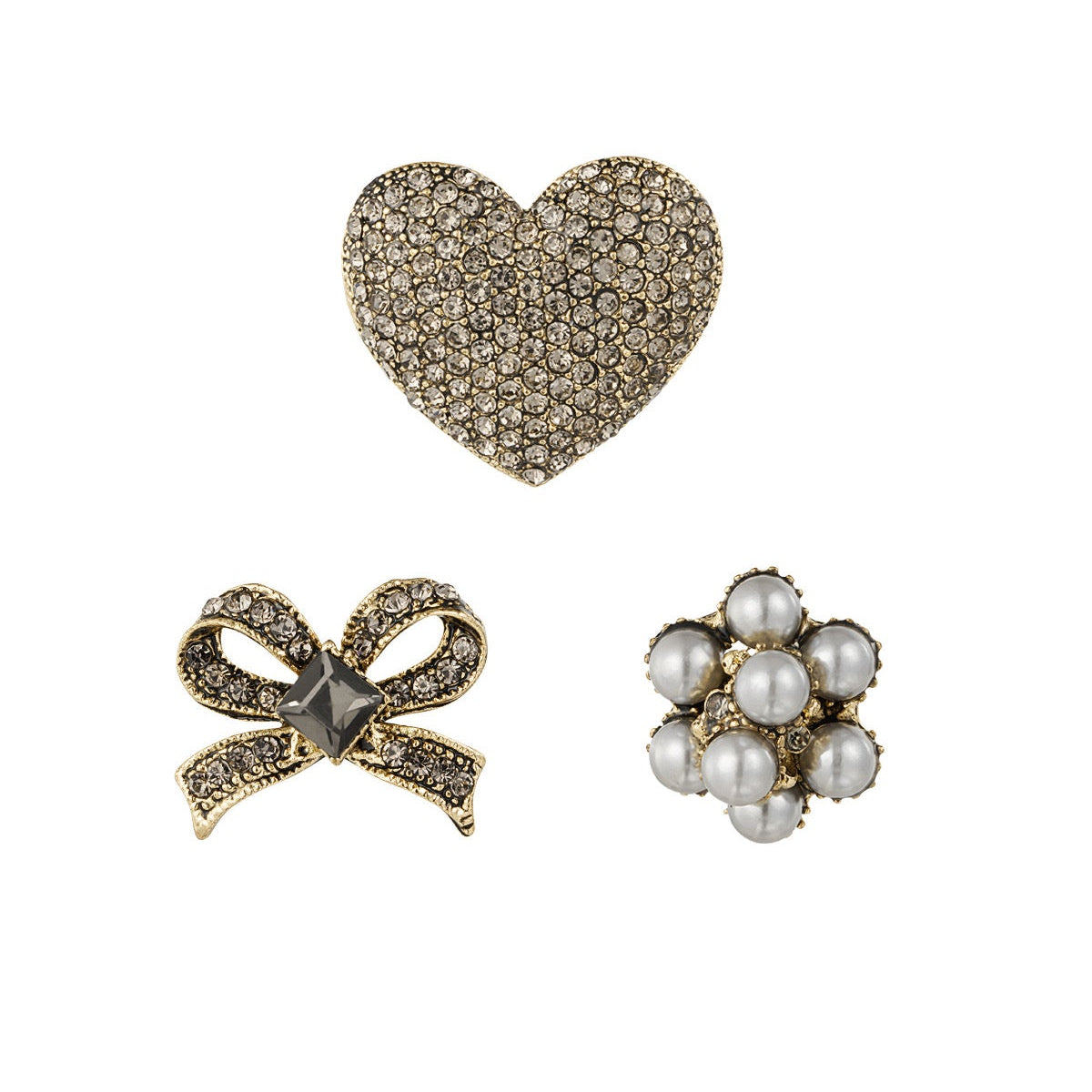 Broche 3-delige set Champagne kleur met Strass steentjes
