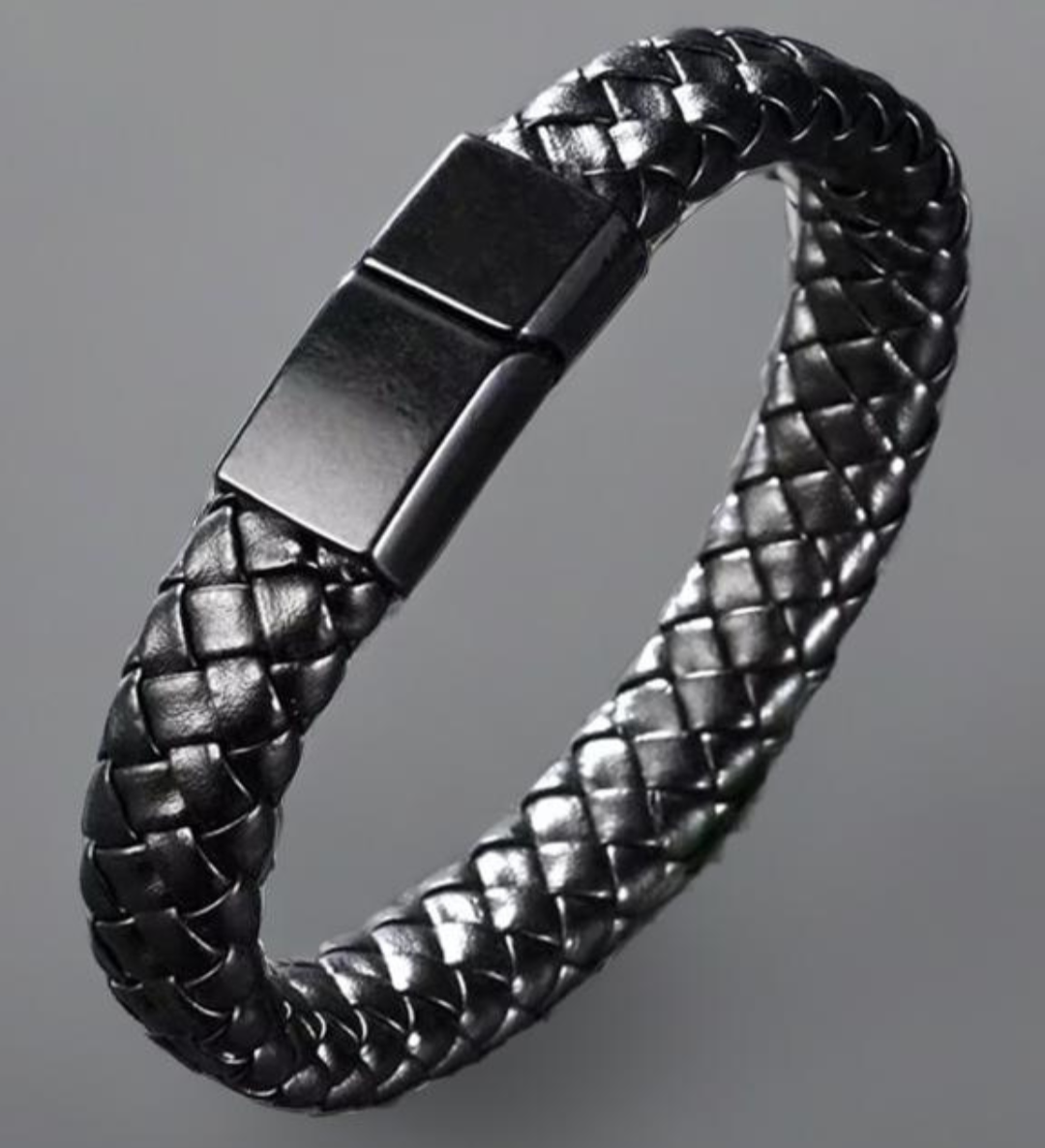 Leren Heren gevlochten armband met zwarte sluiting
